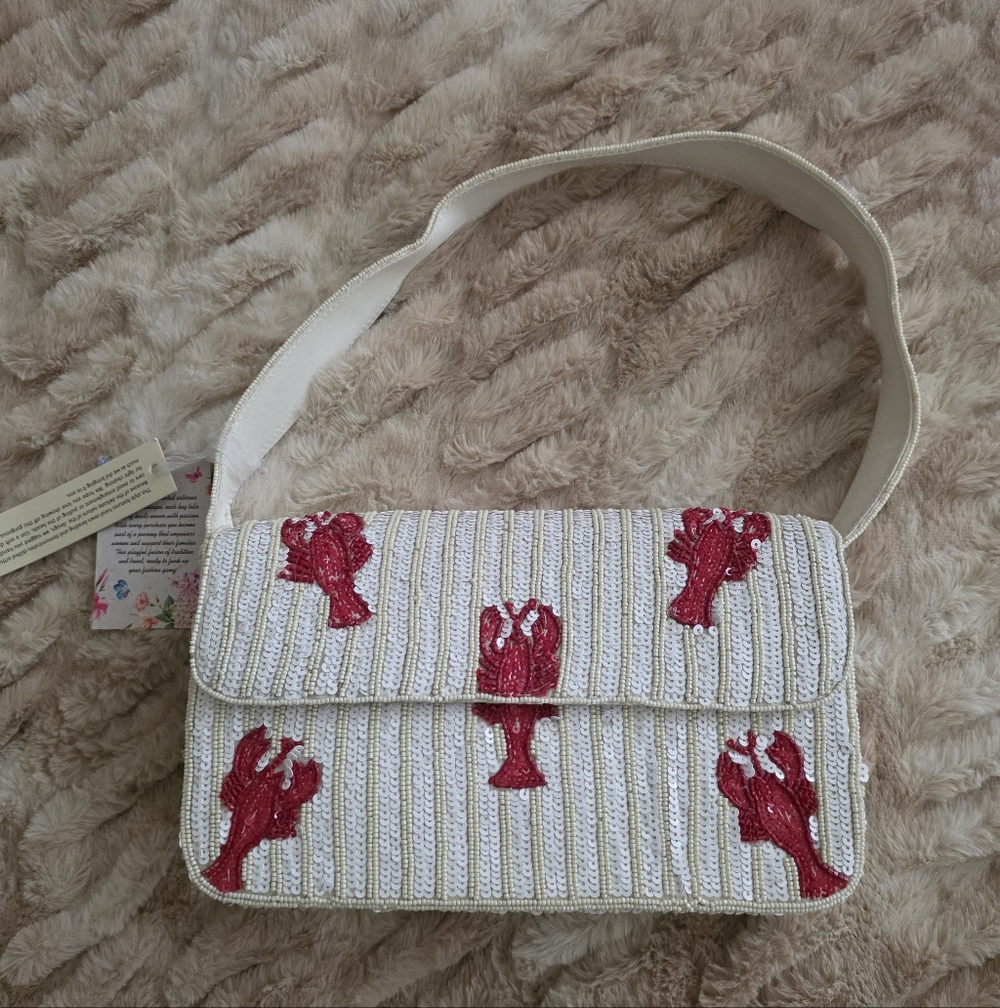 Beaded Lobster Shoulder Bag - Sequin Summer Beach Clutch (NWT) - Picture 3 of 3